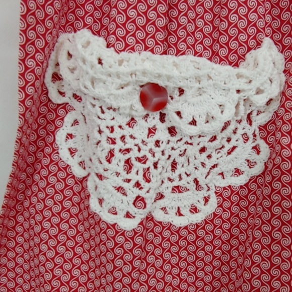 Home Made Sewn By Murray Red & White Sun Dress Size 4 Crochet Pocket On Front - Picture 2 of 6